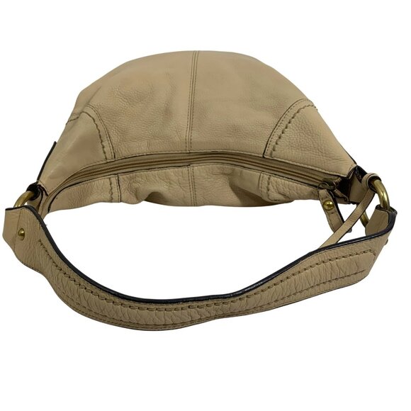 FOSSIL 75082 Beige Leather Hobo Slouchy Bag Tote Shopper Brass Hardware VTG - Picture 5 of 11